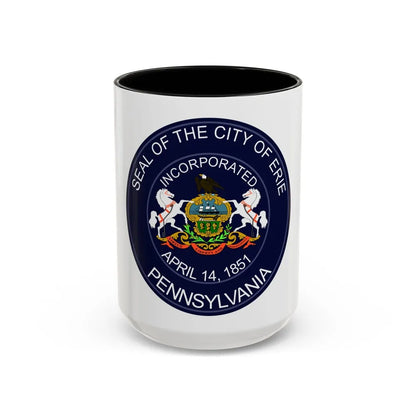 Seal of Erie Pennsylvania - Accent Coffee Mug-15oz-Black-Go Mug Yourself
