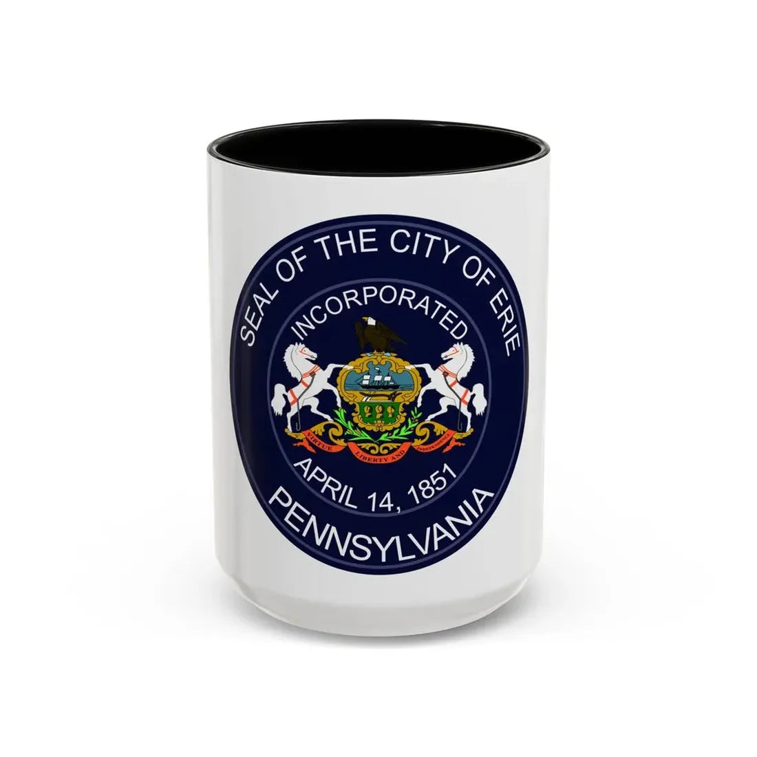 Seal of Erie Pennsylvania - Accent Coffee Mug 15oz Black - Go Mug Yourself