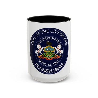 Seal of Erie Pennsylvania - Accent Coffee Mug 15oz Black - Go Mug Yourself