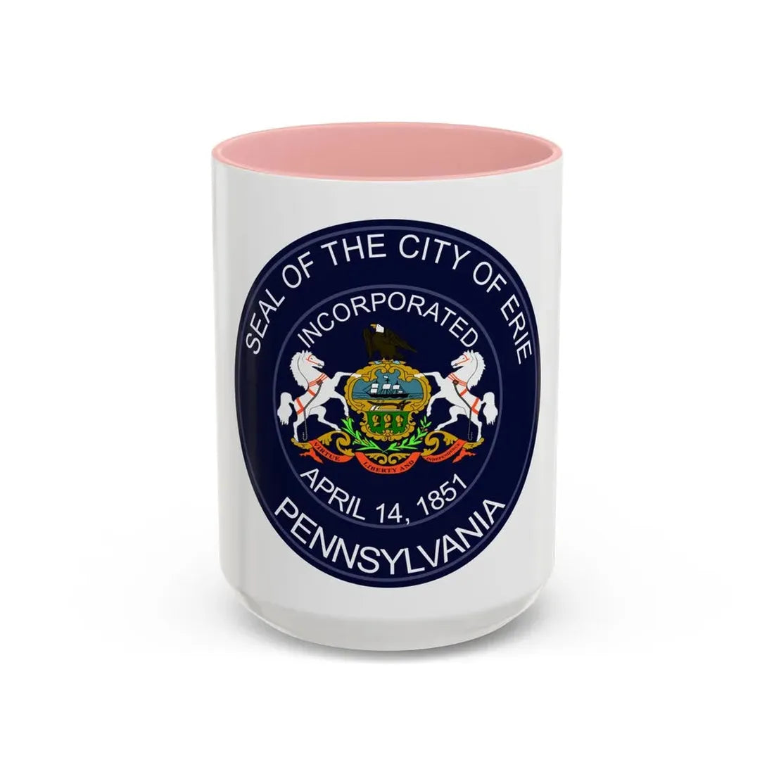 Seal of Erie Pennsylvania - Accent Coffee Mug 15oz Pink - Go Mug Yourself