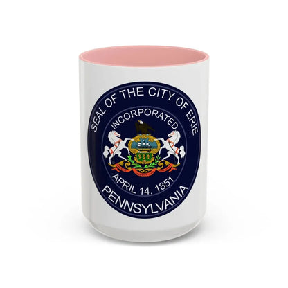 Seal of Erie Pennsylvania - Accent Coffee Mug 15oz Pink - Go Mug Yourself
