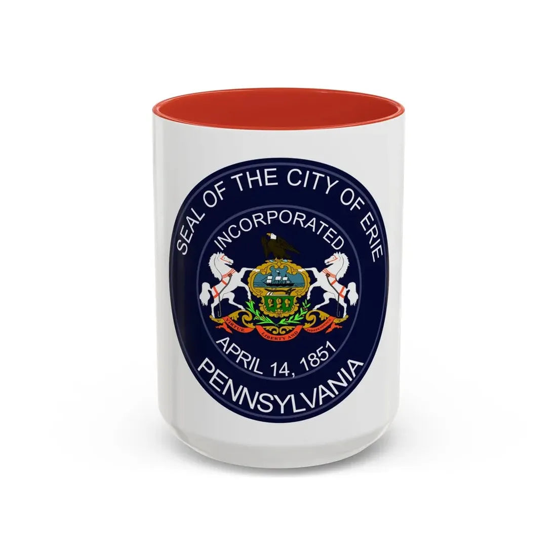 Seal of Erie Pennsylvania - Accent Coffee Mug 15oz Red - Go Mug Yourself