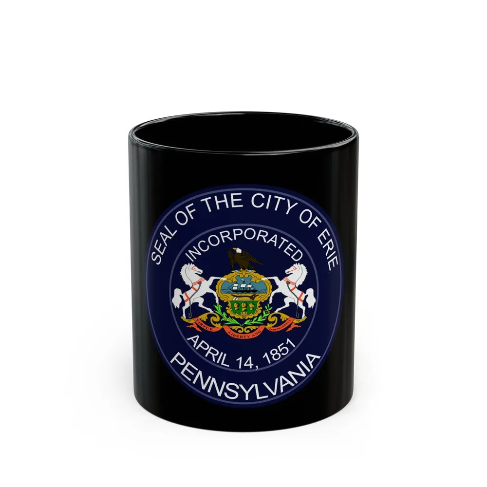 Seal of Erie Pennsylvania - Black Coffee Mug-11oz-Go Mug Yourself