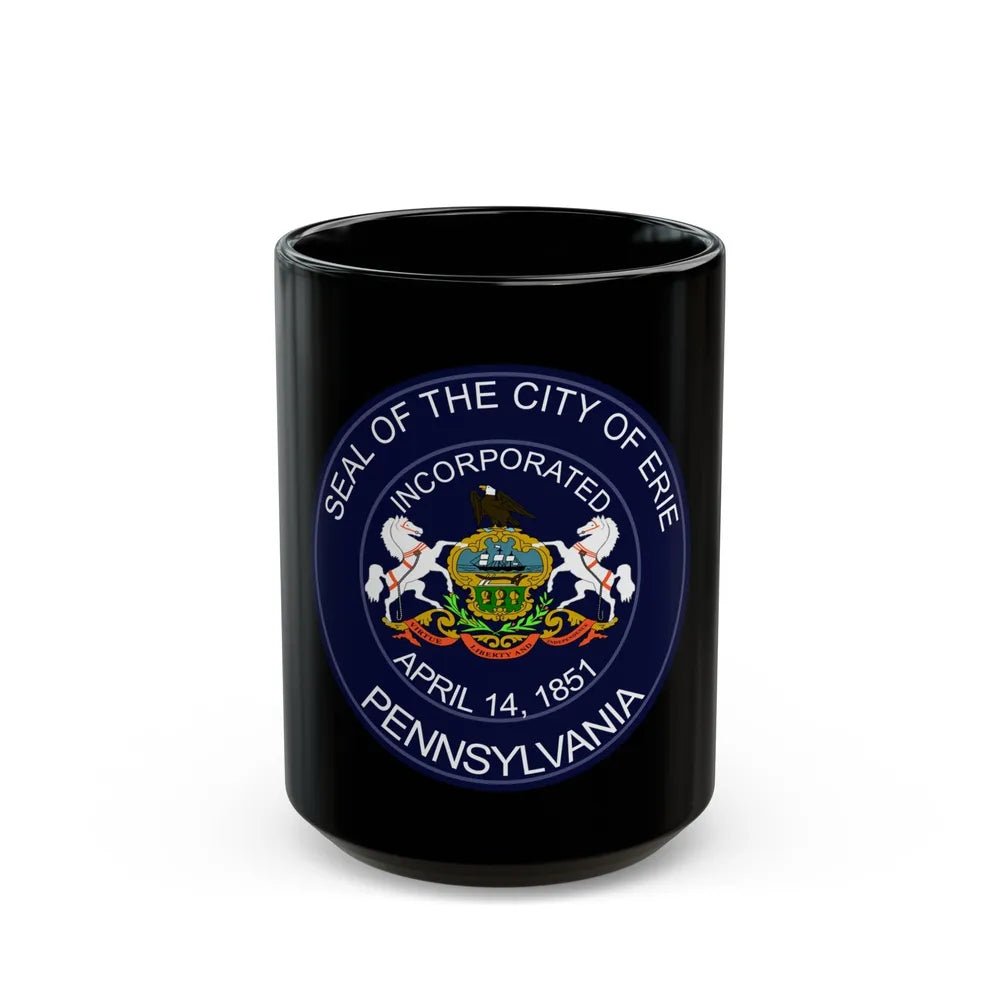 Seal of Erie Pennsylvania - Black Coffee Mug-15oz-Go Mug Yourself