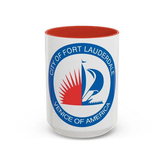 Seal of Fort Lauderdale Florida - Accent Coffee Mug 15oz Red - Go Mug Yourself