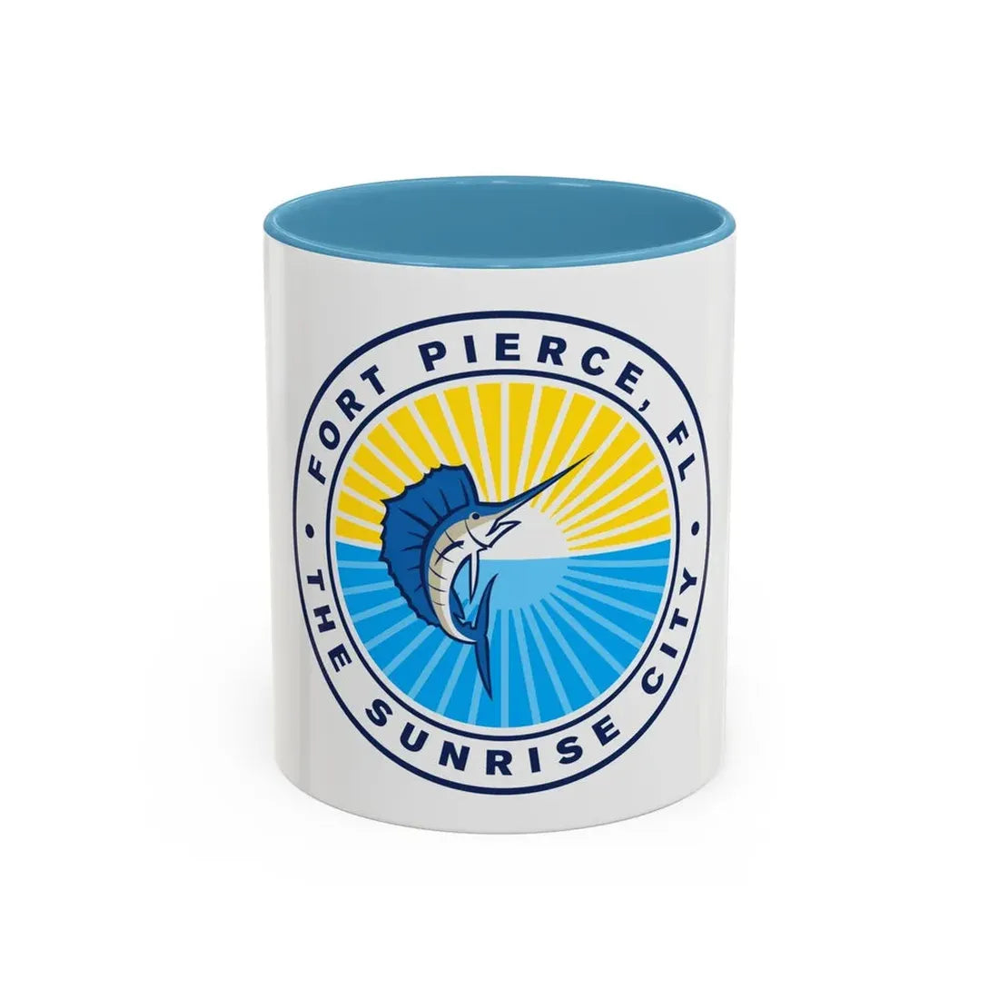 Seal of Fort Pierce Florida - Accent Coffee Mug 11oz Light Blue - Go Mug Yourself