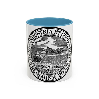 Seal of Holyoke Massachusetts - Accent Coffee Mug 11oz Light Blue - Go Mug Yourself
