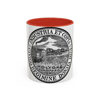 Seal of Holyoke Massachusetts - Accent Coffee Mug 11oz Red - Go Mug Yourself