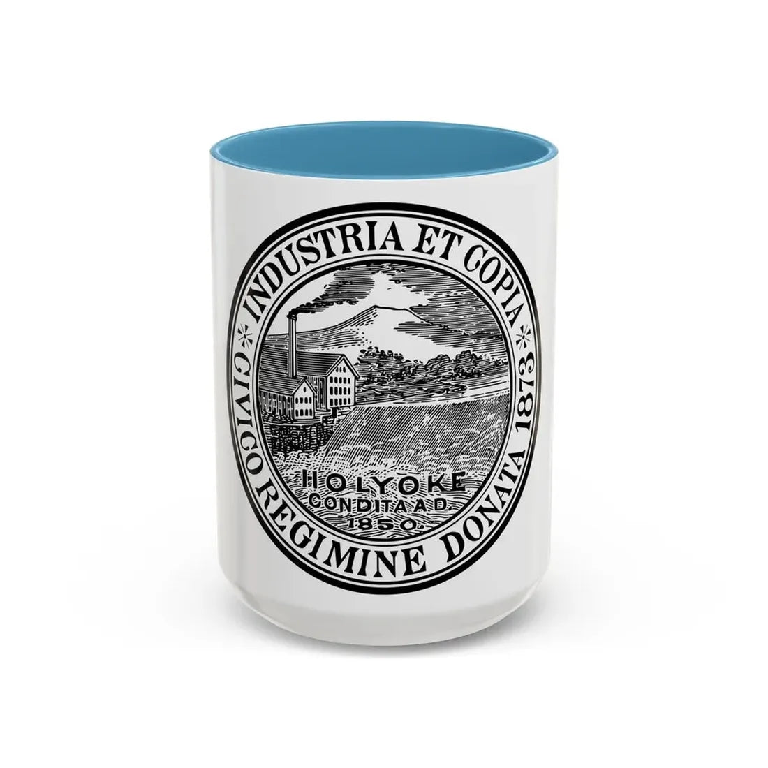 Seal of Holyoke Massachusetts - Accent Coffee Mug 15oz Light Blue - Go Mug Yourself