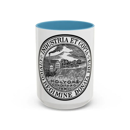 Seal of Holyoke Massachusetts - Accent Coffee Mug 15oz Light Blue - Go Mug Yourself