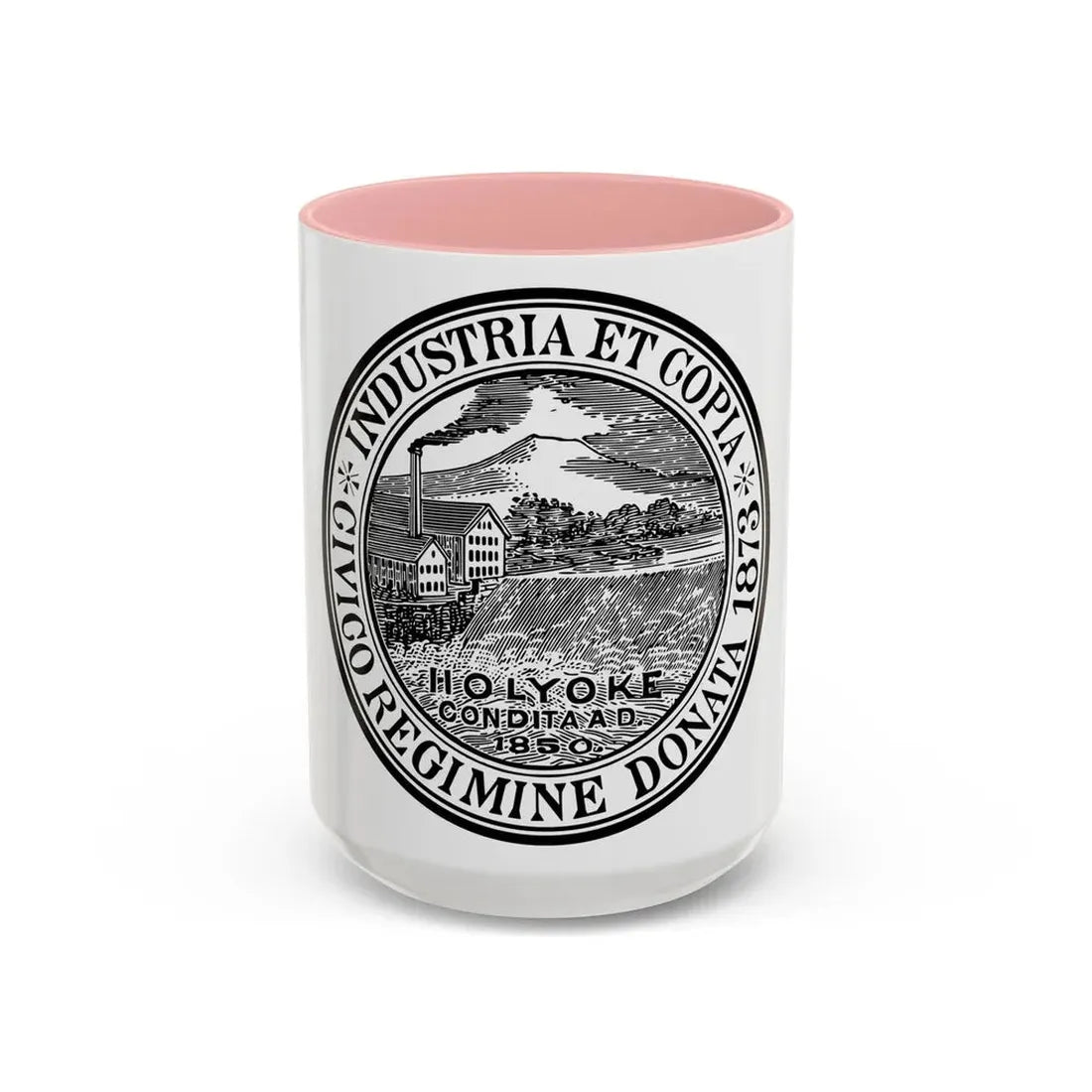 Seal of Holyoke Massachusetts - Accent Coffee Mug 15oz Pink - Go Mug Yourself