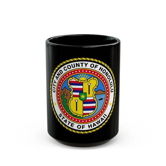 Seal of Honolulu Hawaii - Black Coffee Mug-15oz-Go Mug Yourself