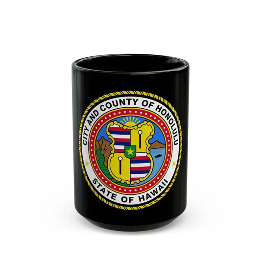 Seal of Honolulu Hawaii - Black Coffee Mug 15oz - Go Mug Yourself