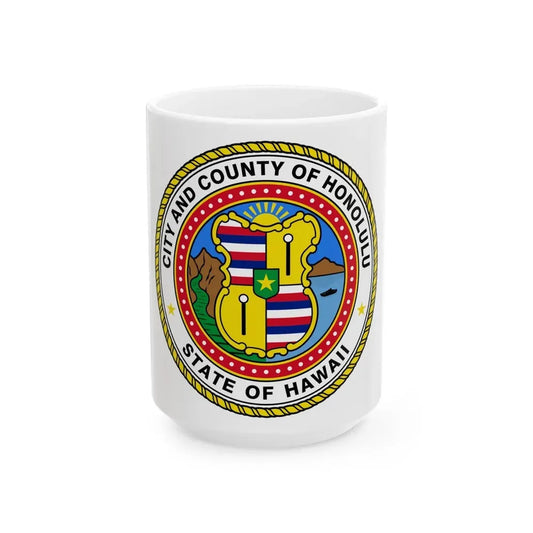 Seal of Honolulu Hawaii - White Coffee Mug 15oz - Go Mug Yourself