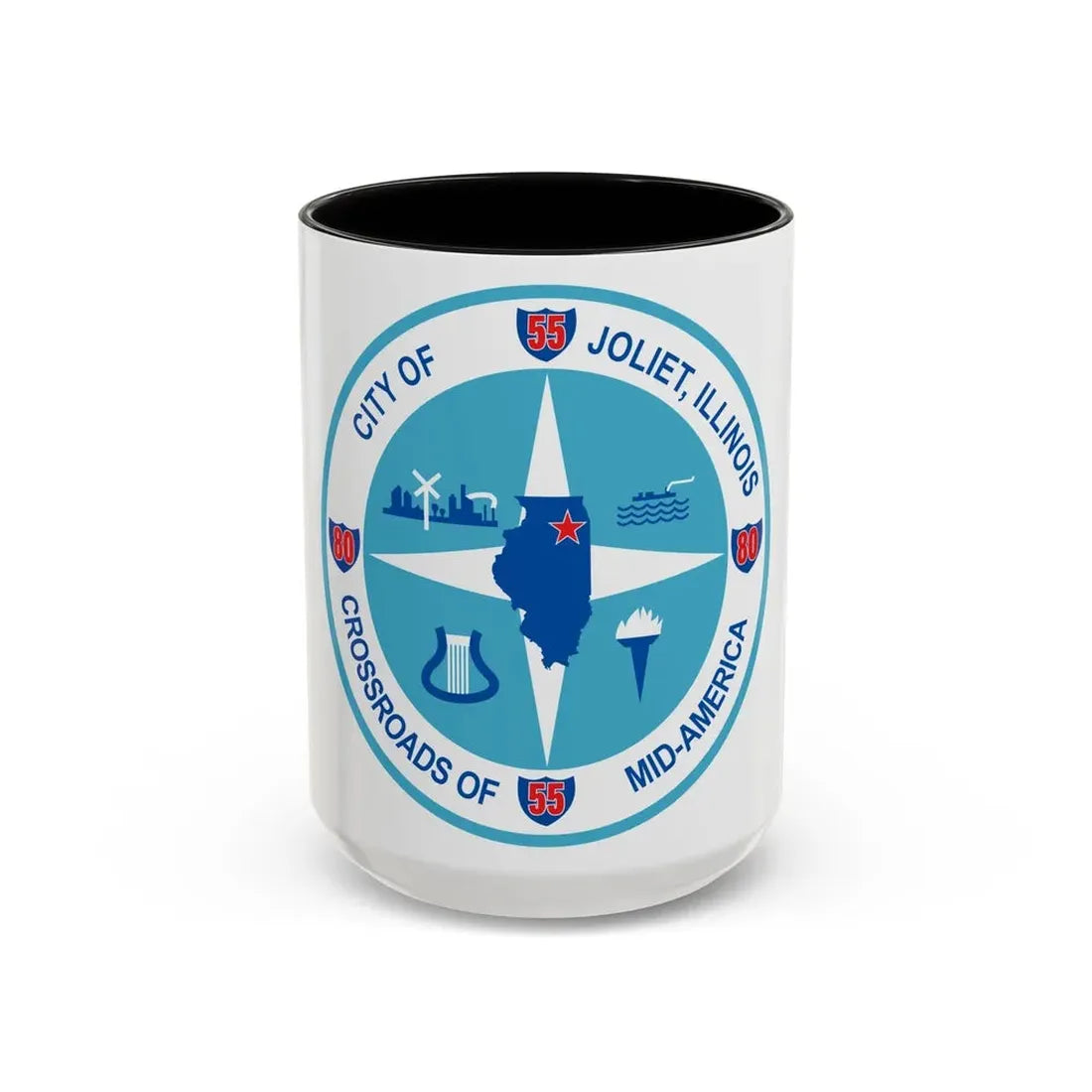 Seal of Joliet Illinois - Accent Coffee Mug 15oz Black - Go Mug Yourself
