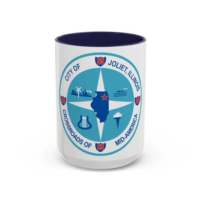 Seal of Joliet Illinois - Accent Coffee Mug 15oz Navy - Go Mug Yourself