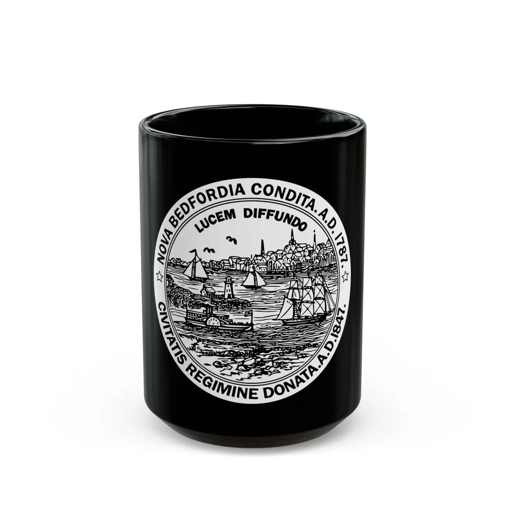 Seal of New Bedford Massachusetts - Black Coffee Mug-15oz-Go Mug Yourself