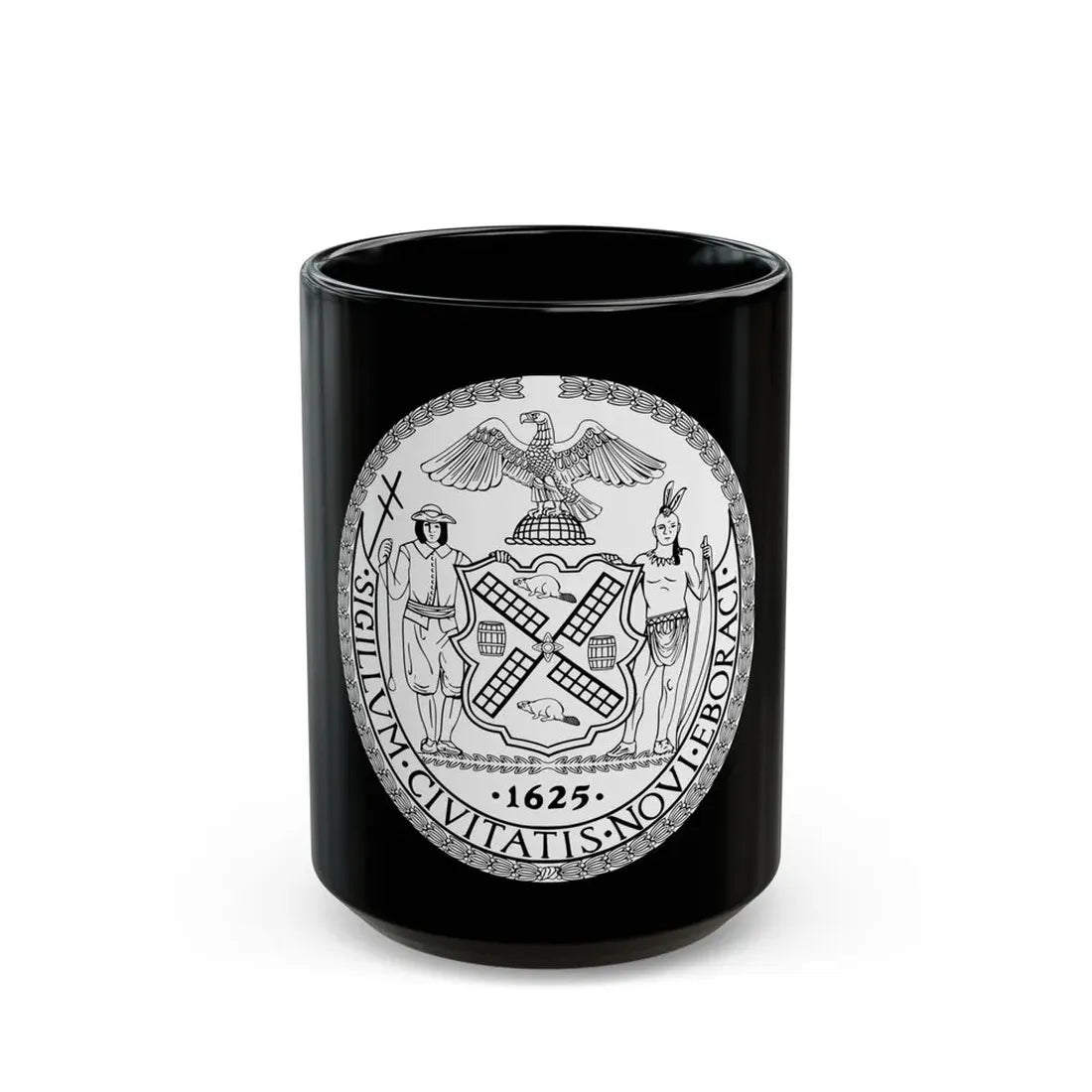 Seal of New York City BW - Black Coffee Mug 15oz - Go Mug Yourself