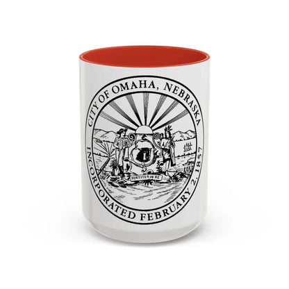 Seal of Omaha Nebraska - Accent Coffee Mug 15oz Red - Go Mug Yourself