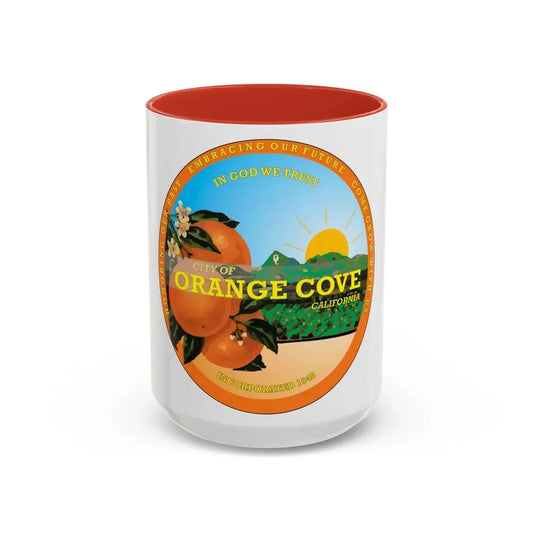 Seal of Orange Cove California - Accent Coffee Mug 15oz Red - Go Mug Yourself