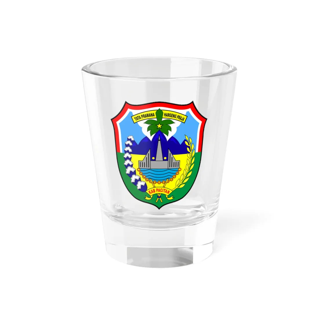 Seal of Pacitan Regency (Indonesia) (Coat of Arms) Shot Glass 1.5oz 1.5oz - Go Mug Yourself