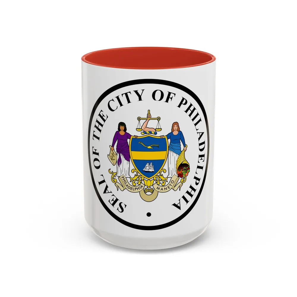 Seal of Philadelphia Pennsylvania - Accent Coffee Mug-15oz-Red-Go Mug Yourself