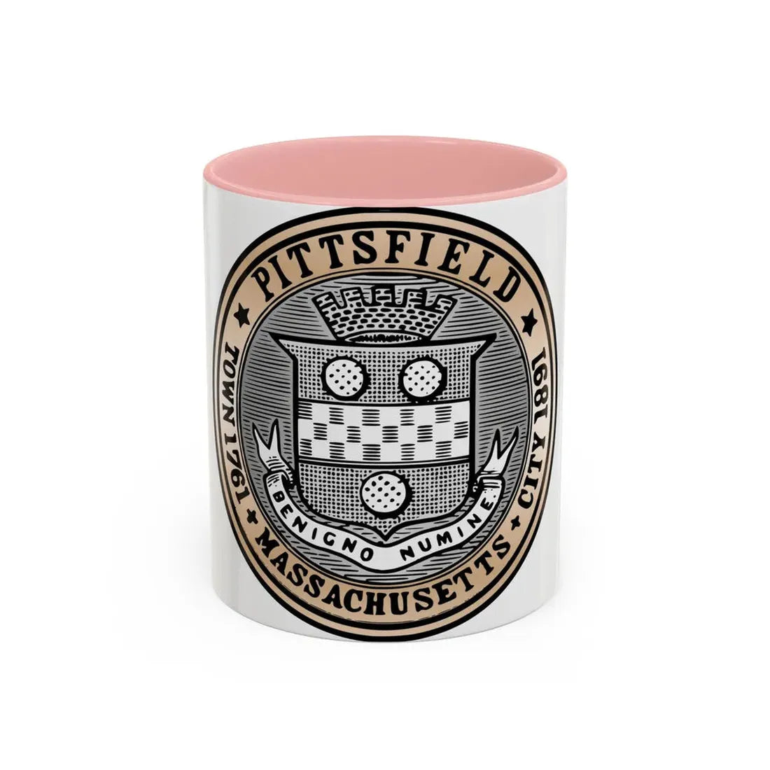 Seal of Pittsfield Massachusetts - Accent Coffee Mug 11oz Pink - Go Mug Yourself