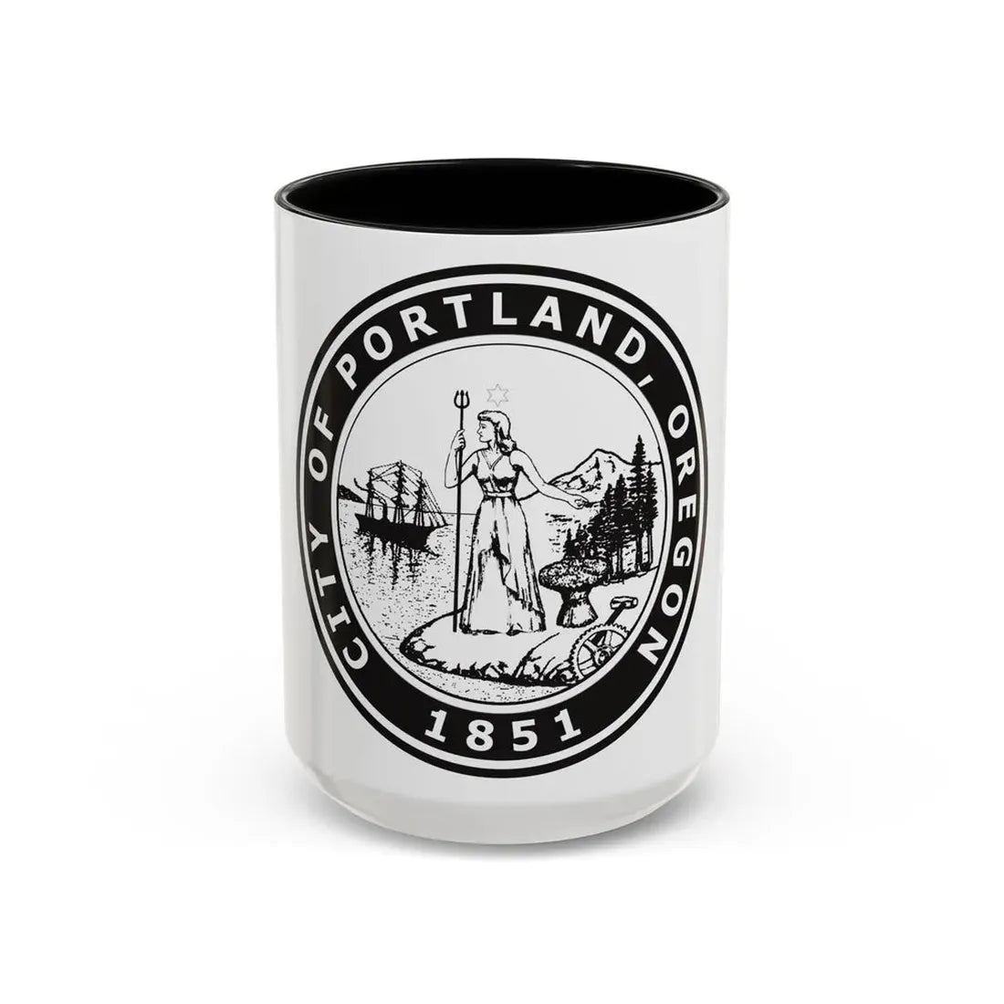 Seal of Portland Oregon - Accent Coffee Mug 15oz Black - Go Mug Yourself