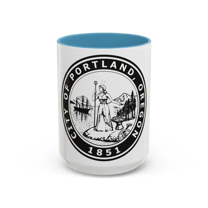 Seal of Portland Oregon - Accent Coffee Mug 15oz Light Blue - Go Mug Yourself