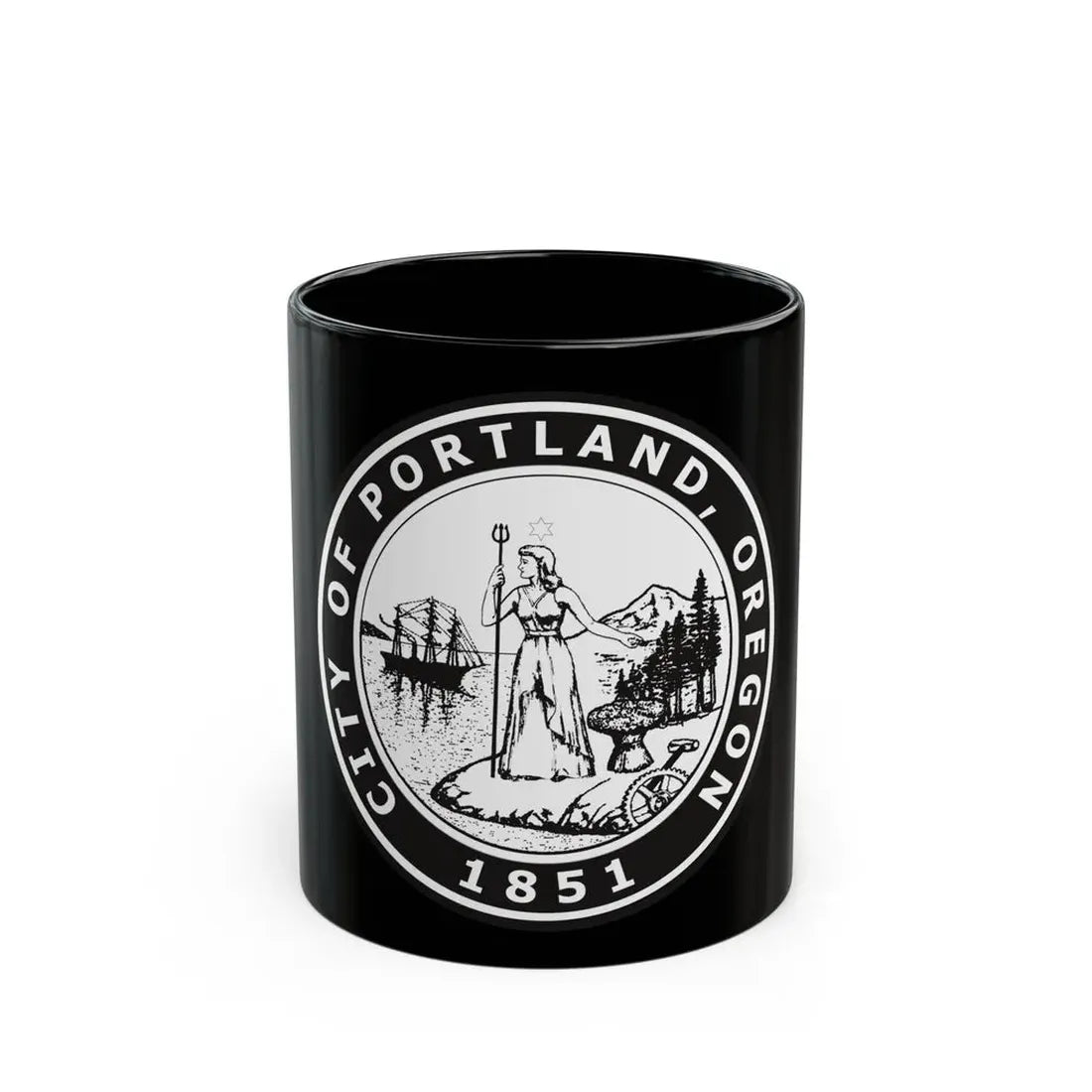 Seal of Portland Oregon - Black Coffee Mug 11oz - Go Mug Yourself