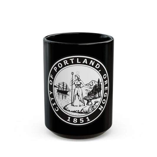 Seal of Portland Oregon - Black Coffee Mug-15oz-Go Mug Yourself