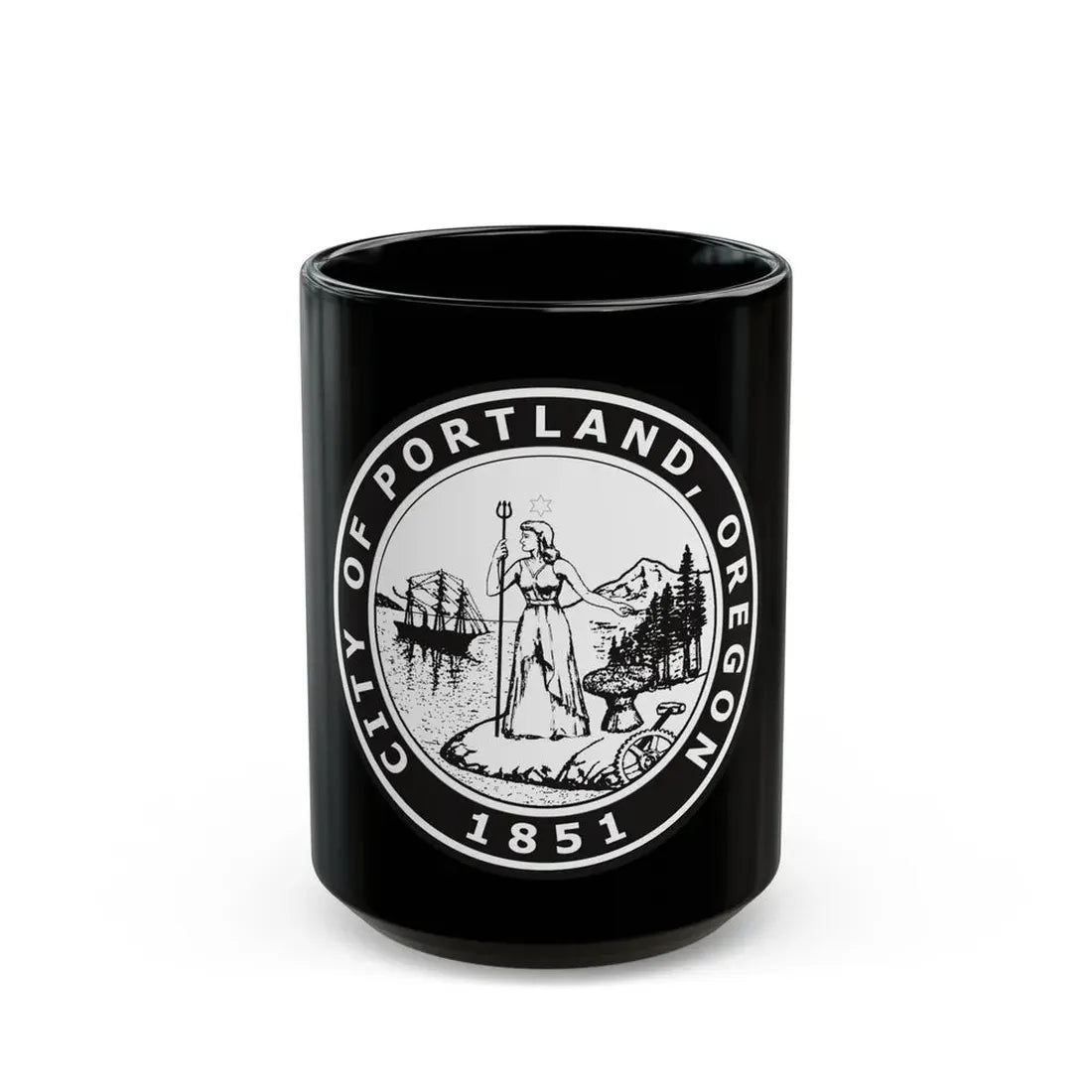 Seal of Portland Oregon - Black Coffee Mug 15oz - Go Mug Yourself