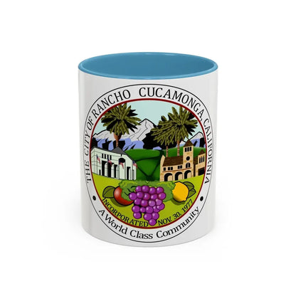 Seal of Rancho Cucamonga California - Accent Coffee Mug 11oz Light Blue - Go Mug Yourself