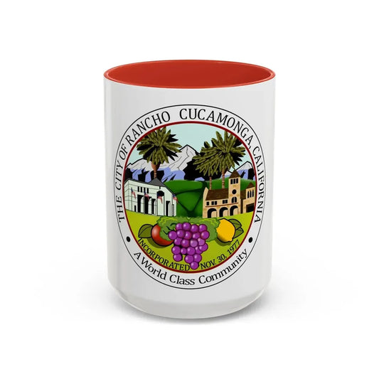 Seal of Rancho Cucamonga California - Accent Coffee Mug 15oz Red - Go Mug Yourself