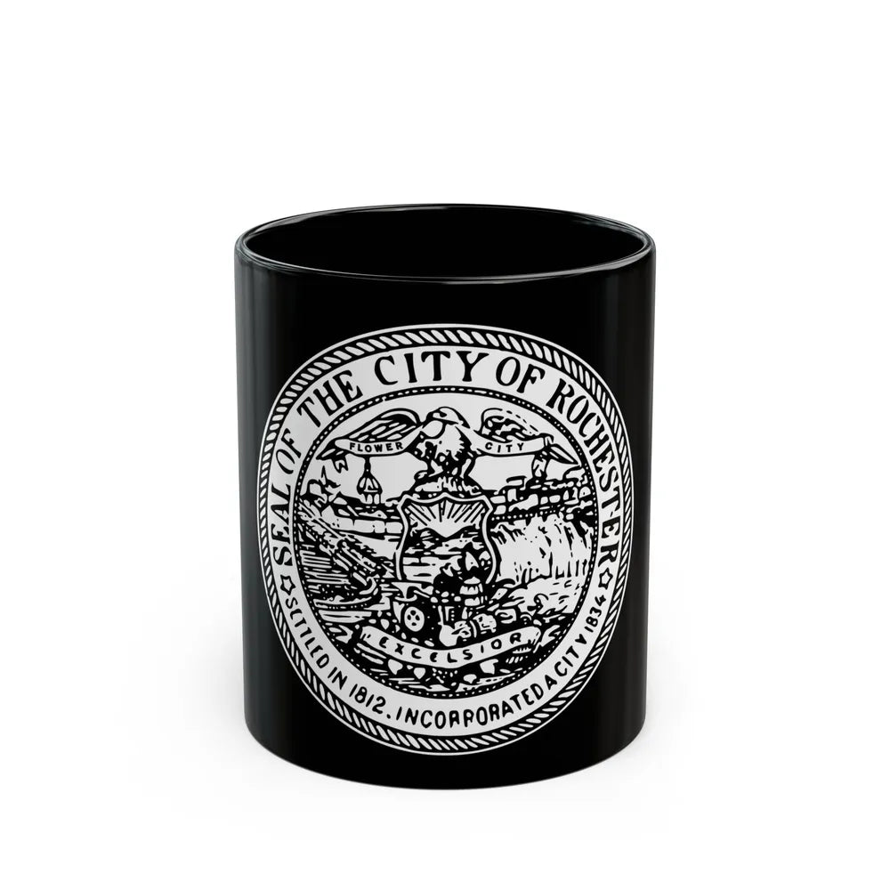 Seal of Rochester New York - Black Coffee Mug-11oz-Go Mug Yourself