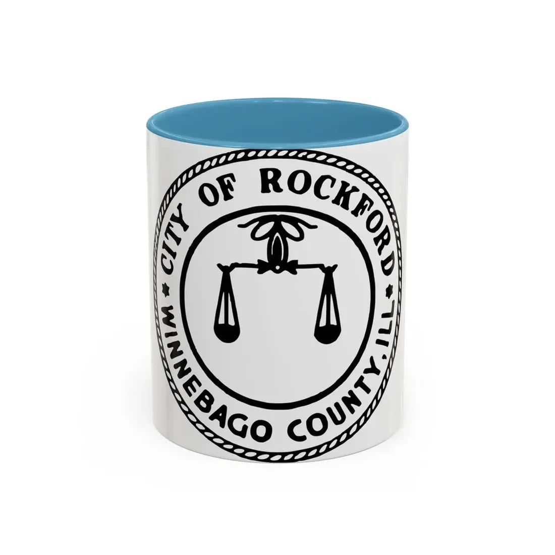 Seal of Rockford Illinois - Accent Coffee Mug 11oz Light Blue - Go Mug Yourself