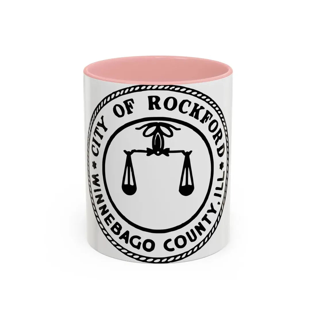 Seal of Rockford Illinois - Accent Coffee Mug 11oz Pink - Go Mug Yourself