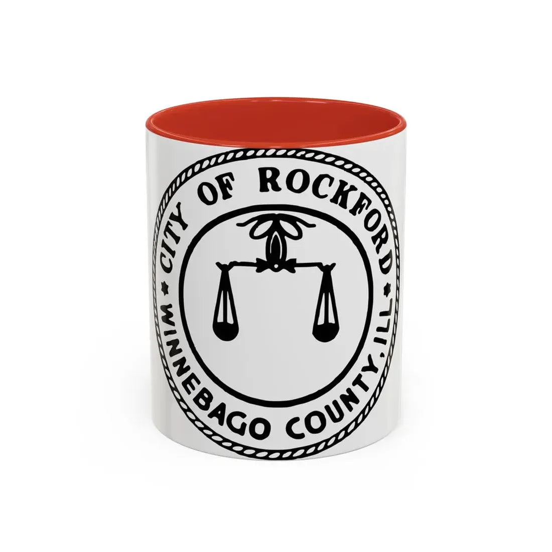 Seal of Rockford Illinois - Accent Coffee Mug 11oz Red - Go Mug Yourself
