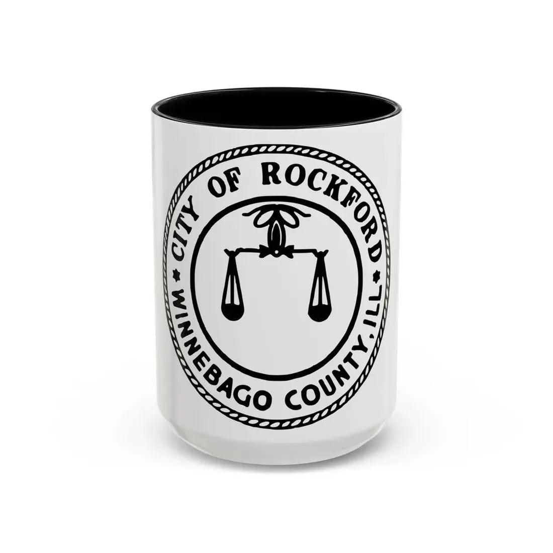 Seal of Rockford Illinois - Accent Coffee Mug 15oz Black - Go Mug Yourself