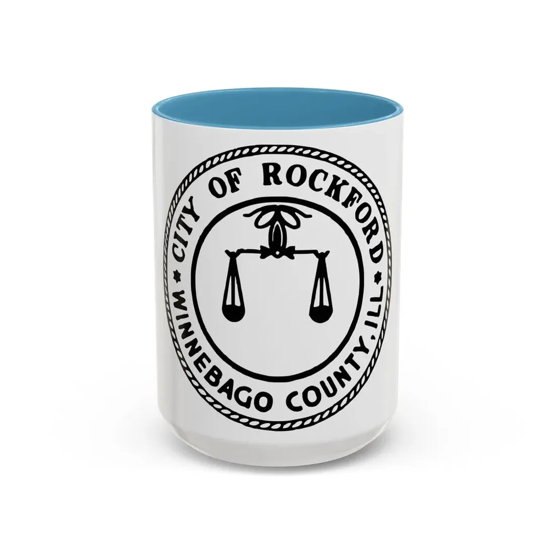 Seal of Rockford Illinois - Accent Coffee Mug 15oz Light Blue - Go Mug Yourself