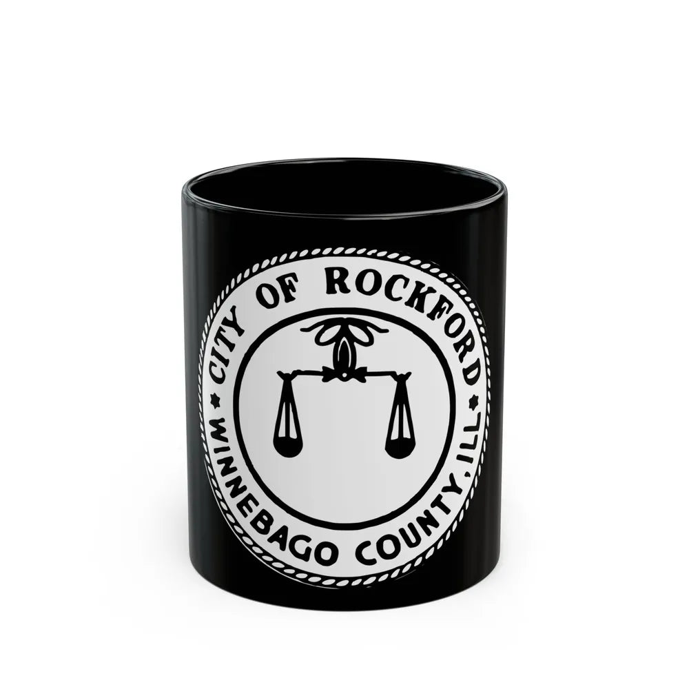 Seal of Rockford Illinois - Black Coffee Mug-11oz-Go Mug Yourself