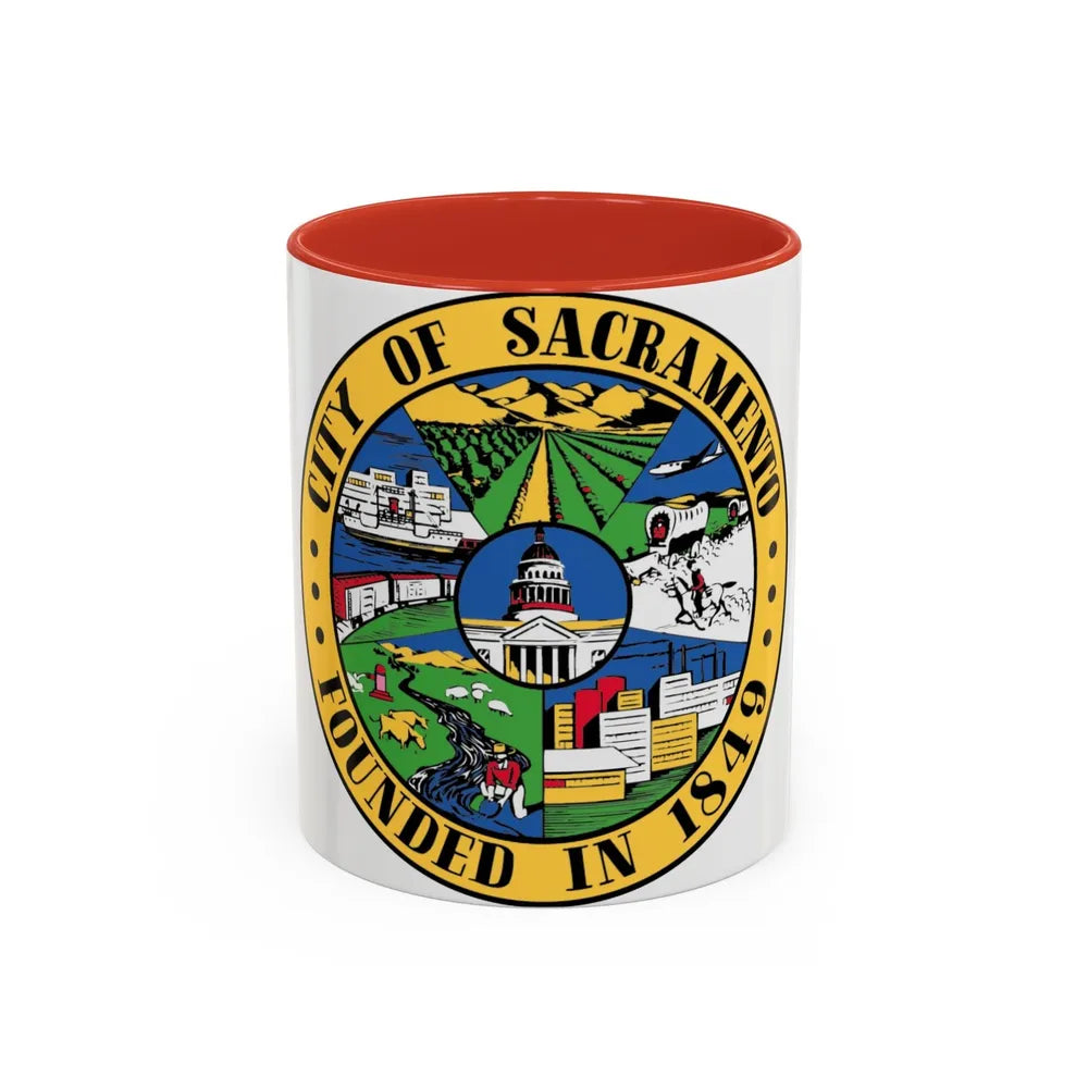 Seal of Sacramento California - Accent Coffee Mug-11oz-Red-Go Mug Yourself
