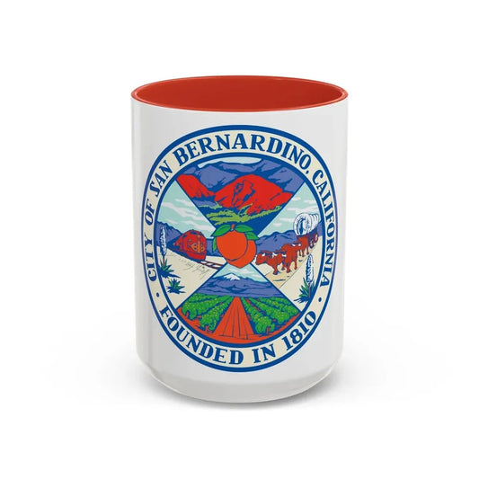 Seal of San Bernardino California - Accent Coffee Mug 15oz Red - Go Mug Yourself