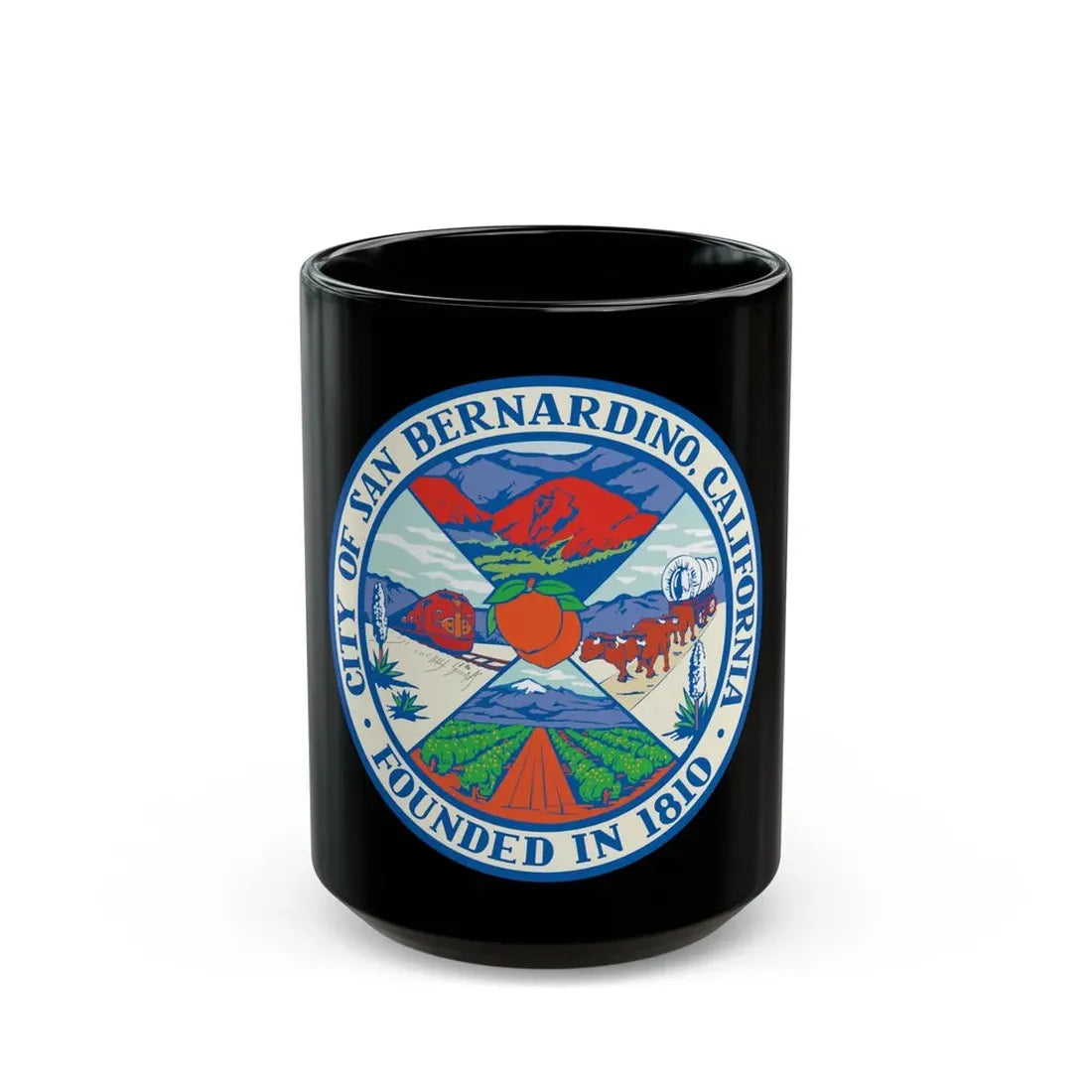 Seal of San Bernardino California - Black Coffee Mug 15oz - Go Mug Yourself