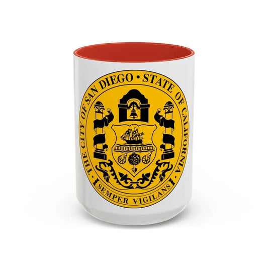 Seal of San Diego California - Accent Coffee Mug 15oz Red - Go Mug Yourself