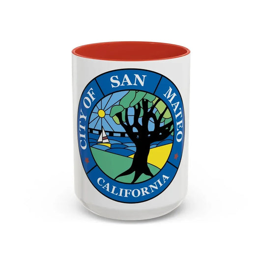 Seal of San Mateo California - Accent Coffee Mug 15oz Red - Go Mug Yourself