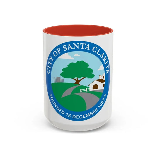 Seal of Santa Clarita California - Accent Coffee Mug 15oz Red - Go Mug Yourself