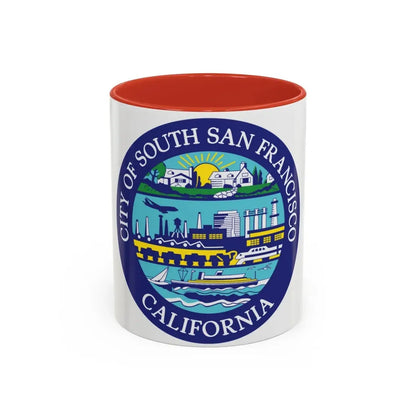 Seal of South San Francisco California - Accent Coffee Mug 11oz Red - Go Mug Yourself