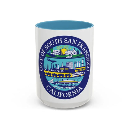 Seal of South San Francisco California - Accent Coffee Mug 15oz Light Blue - Go Mug Yourself