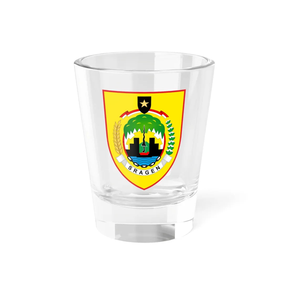 Seal of Sragen Regency (Indonesia) (Coat of Arms) Shot Glass 1.5oz 1.5oz - Go Mug Yourself